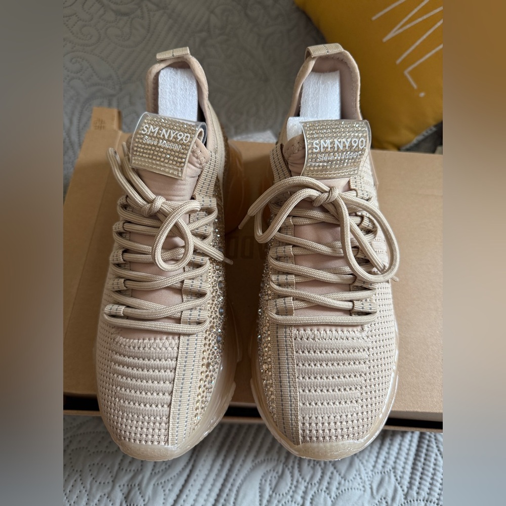 Beige SM NY90 Sneakers with Rhinestones